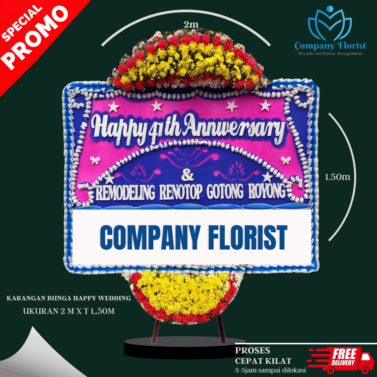 Papan Bunga Happy Wedding Tema Pink – Company Florist